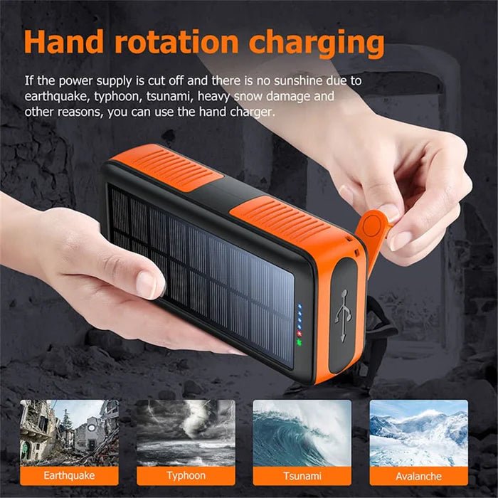 “Solar Power Bank 63,200mAh – Portable Charger with Dual Outputs, Flashlight & Hand Crank for Camping and Survival - Office Catch