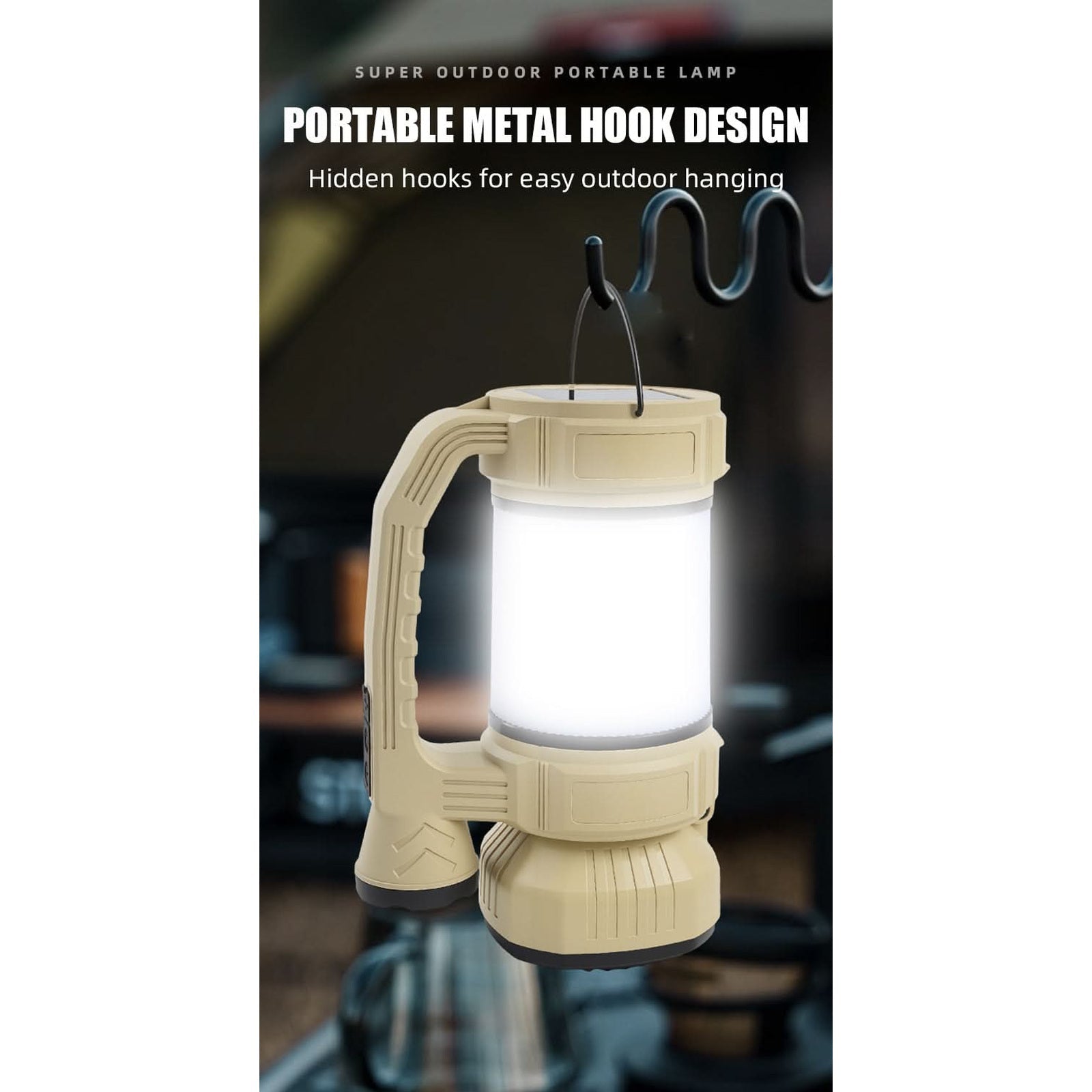 Solar + USB Rechargeable Camping Lantern with 9 LED Modes & Rotating Spotlight - Office Catch