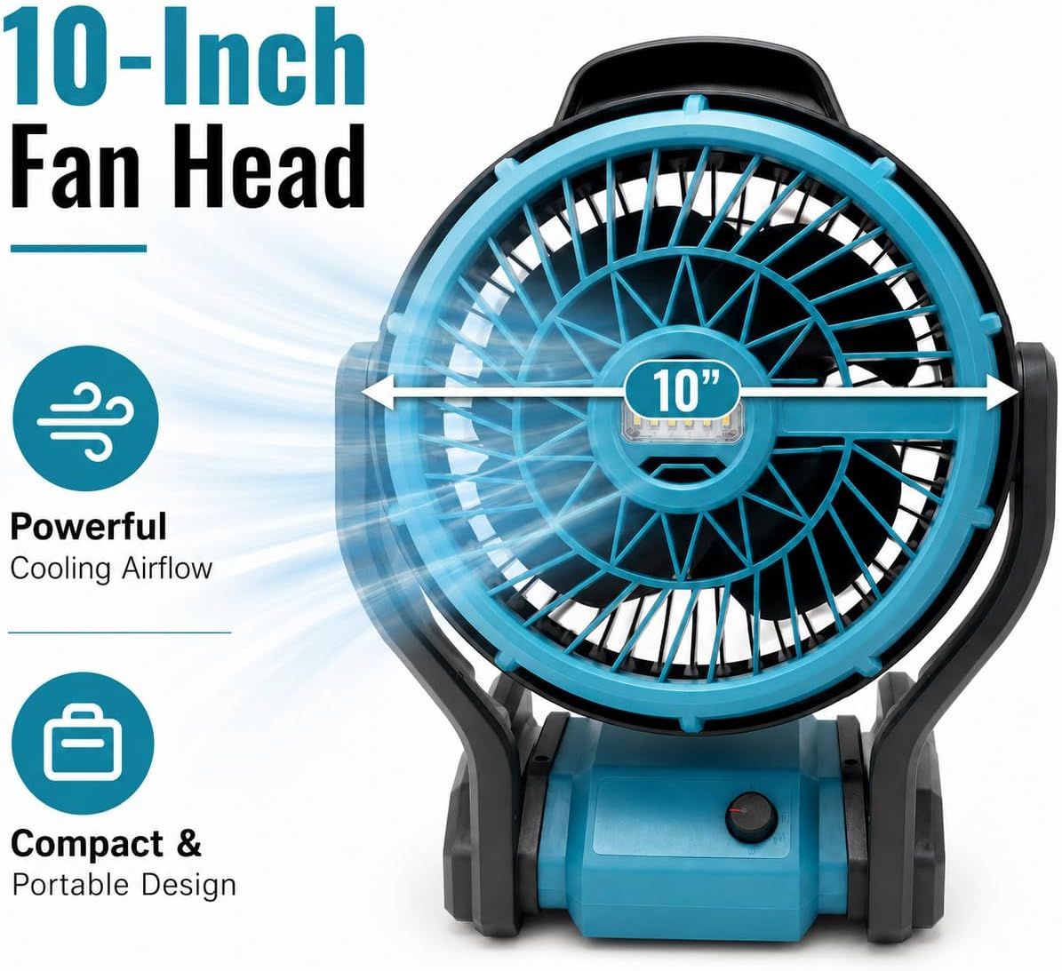 TAVICE 10 Inch Cordless Fan Compatible with Makita 18V LXT Batteries, Portable Jobsite Fan with LED Light, Adjustable Speed, Battery - Office Catch