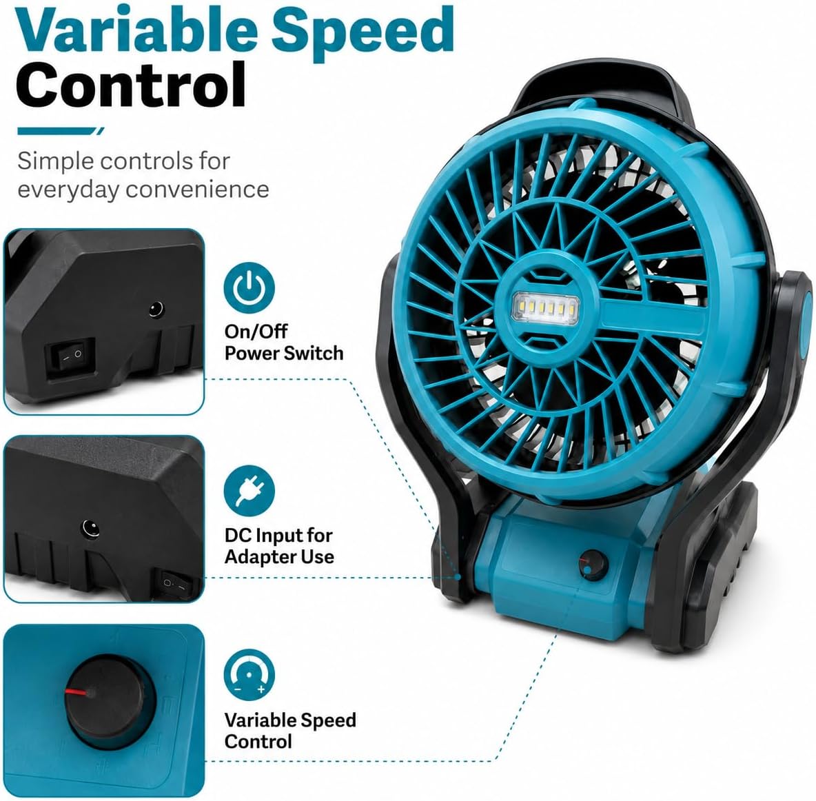 TAVICE 10 Inch Cordless Fan Compatible with Makita 18V LXT Batteries, Portable Jobsite Fan with LED Light, Adjustable Speed, Battery - Office Catch