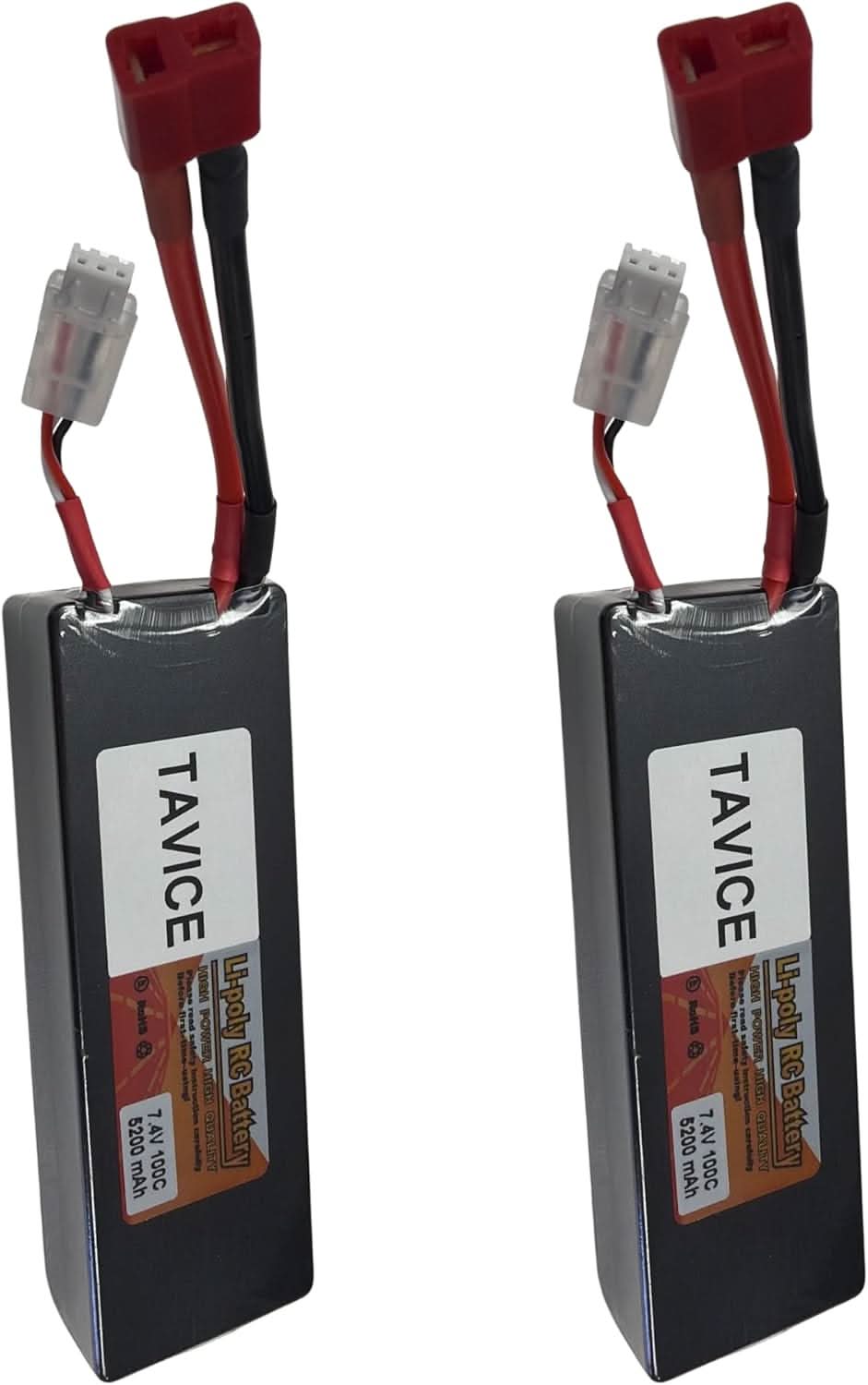 TAVICE 2 Pack 2S LiPo Battery 7.4V 5200mAh 100C Hard Case with T Connector Compatible with 1/8 & 1/10 RC Cars, Trucks & Vehicles - Office Catch