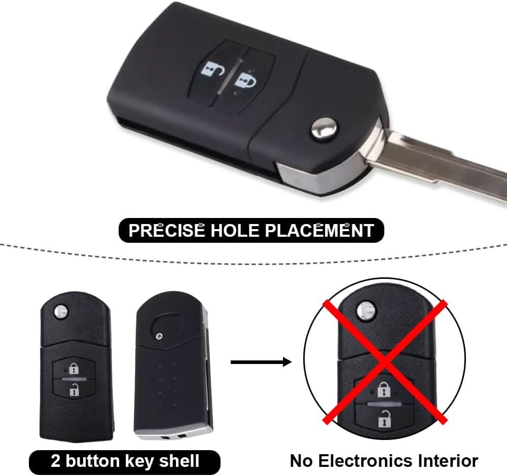 TAVICE 2 PACK Mazda 2 Button Remote Flip Key Shell Mazda 3 5 6 RX7 RX8 BT50 - With Logo - Office Catch
