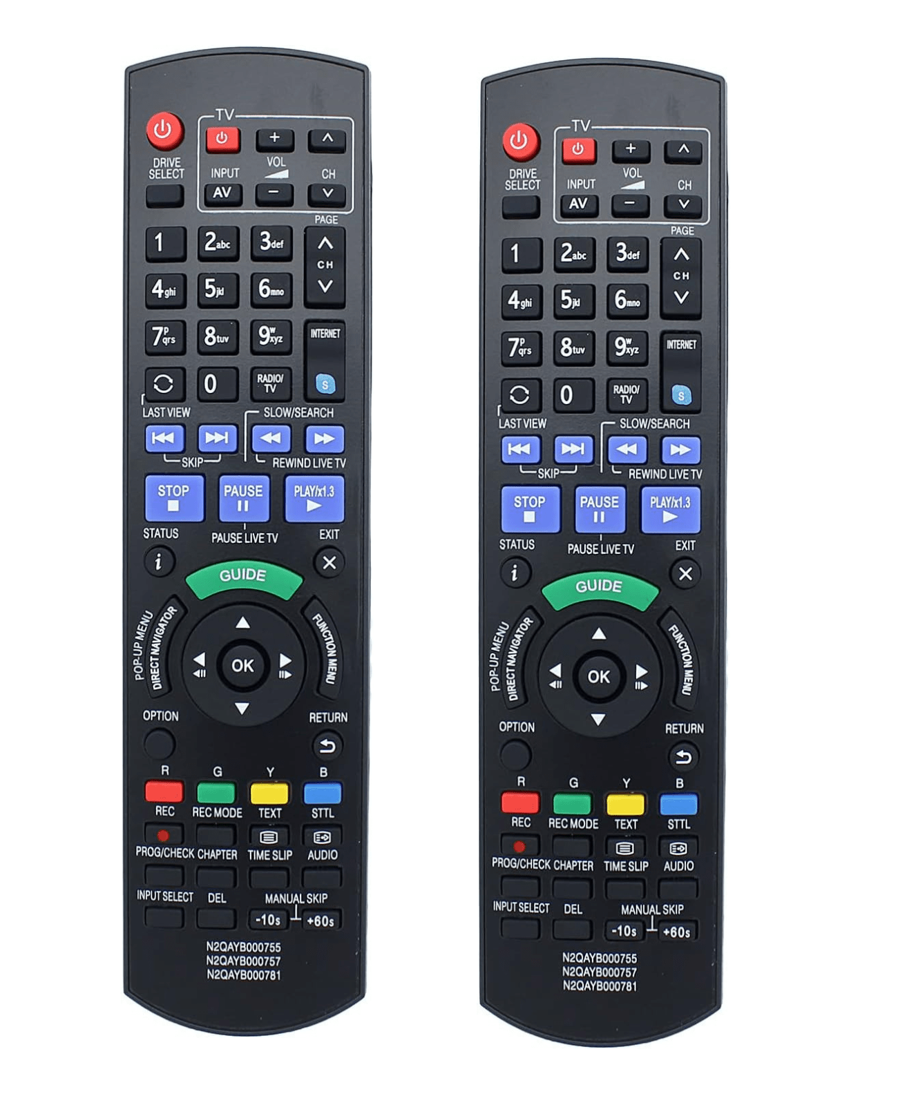 Tavice 2 - Pack Replacement Remote Control – Compatible with Panasonic Blu - ray Players N2QAYB000755, N2QAYB000757, N2QAYB000781 (DMR - PWT635, DMR - PWT530GL, DMR - HW220, DMR - PWT540) - Office Catch