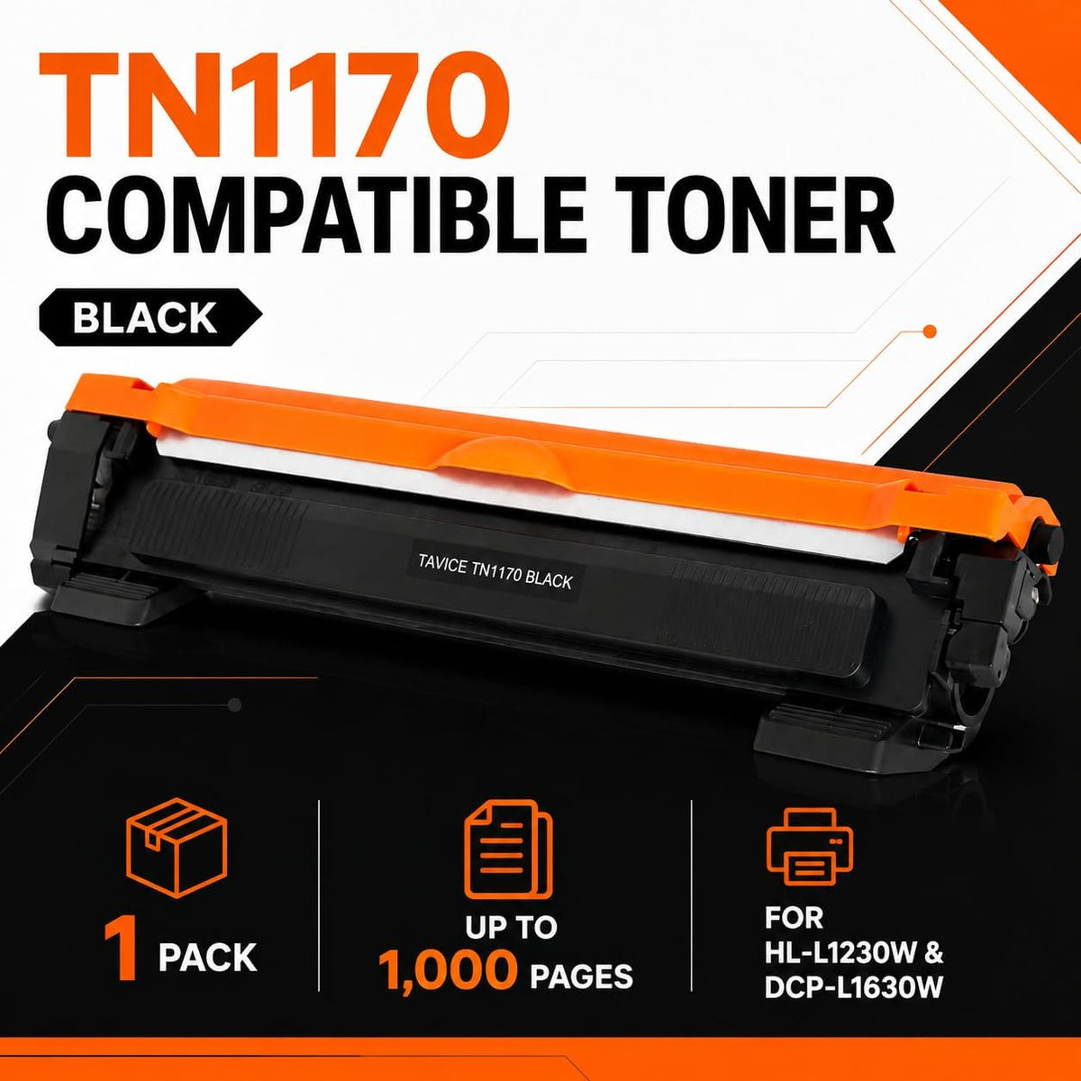 TAVICE 3 Pack TN1170 Toner Cartridges Compatible with Brother HL-L1230W and DCP-L1630W Printers, Black - Office Catch