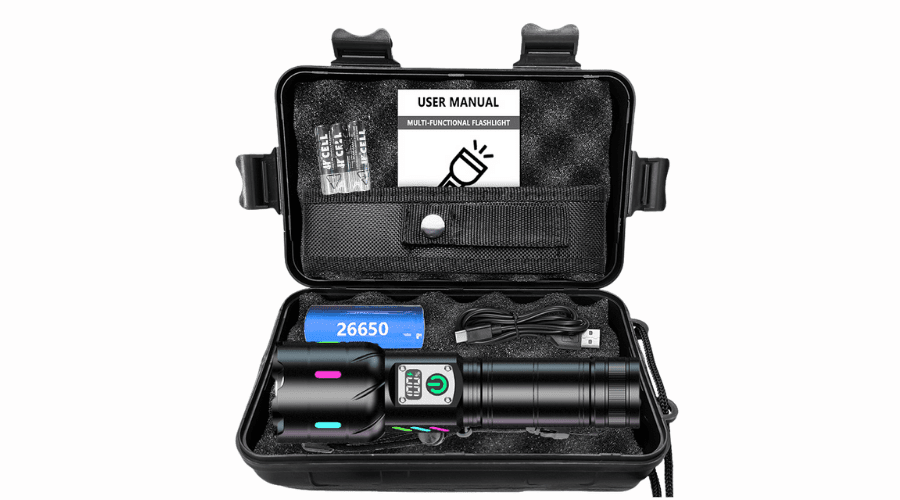 TAVICE 30W Super Bright LED Flashlight, Rechargeable Waterproof Emergency Torch with 26650 Battery for Outdoor Camping, Hiking & Car Repair - Office Catch