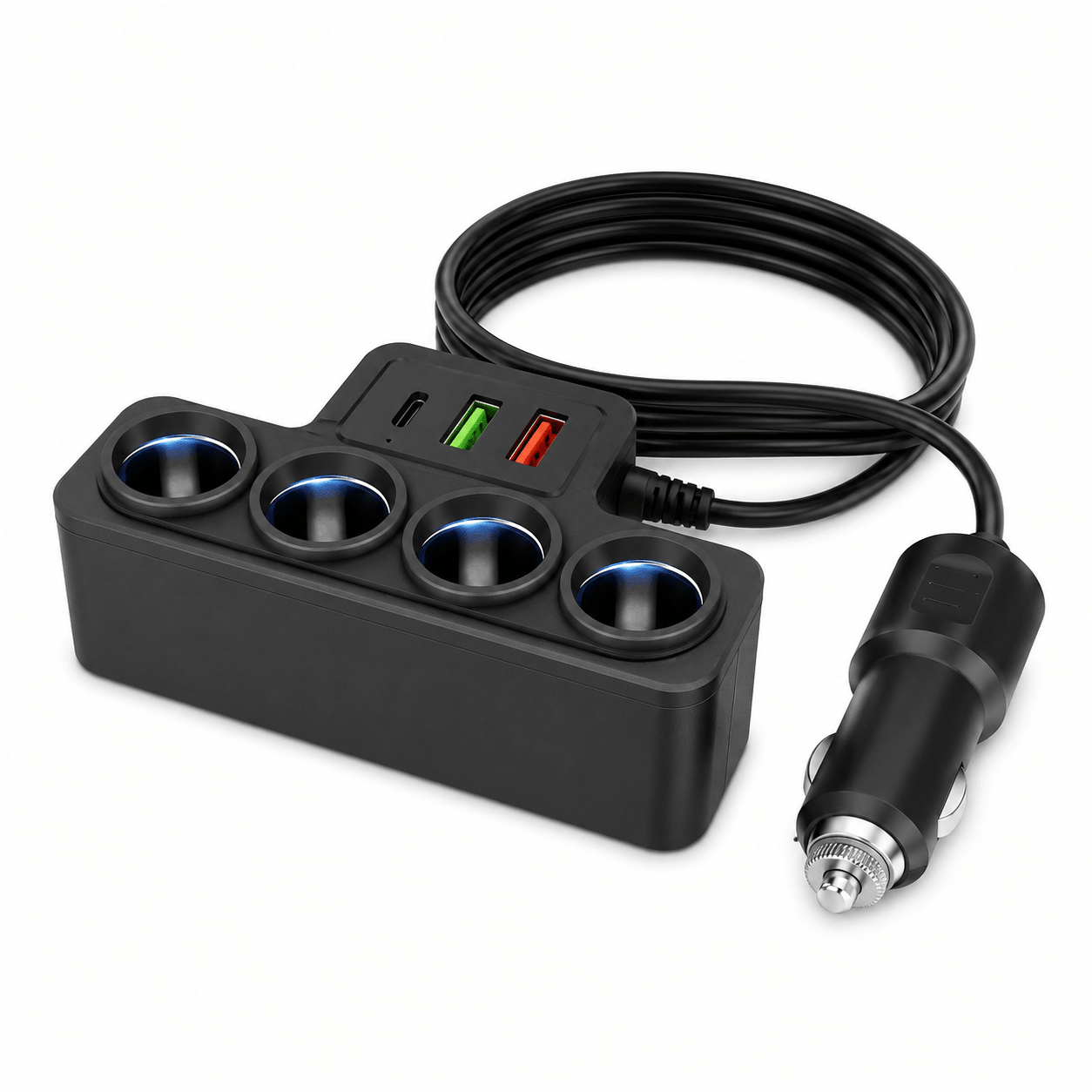TAVICE 4-Way Car Cigarette Lighter Socket Splitter 12V/24V Power Adapter with USB Charging Ports - Office Catch