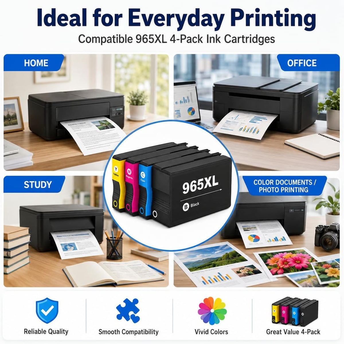 TAVICE 4X 965XL Ink Cartridges Compatible with HP OfficeJet Pro 9010e 9012e 9016 9020e 9026 9028 - Office Catch