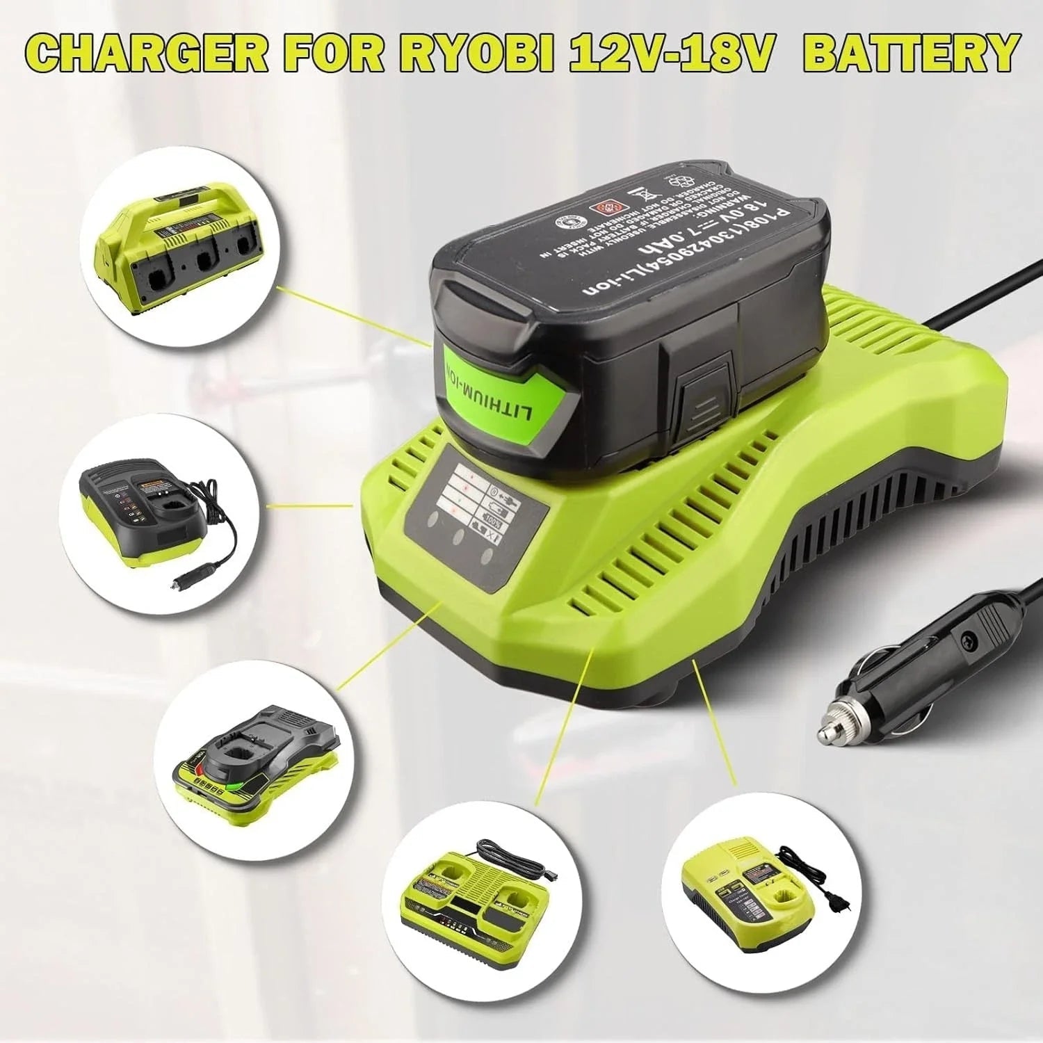 TAVICE Car Charger Compatible with Ryobi ONE+ 12V-18V P102 P105 P108 Li-Ion NiCd NiMH Batteries - Office Catch