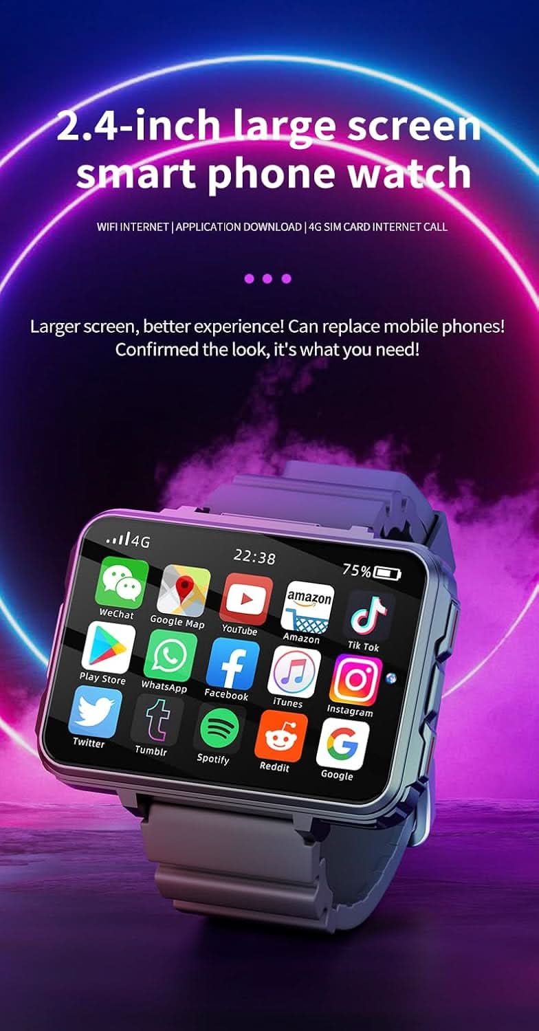 Tavice Helio Smart Watch with Sim Card, 2.4" Screen, GPS, Dual Camera, WiFi, Pedometer, 4G, Google Play Store - Office Catch