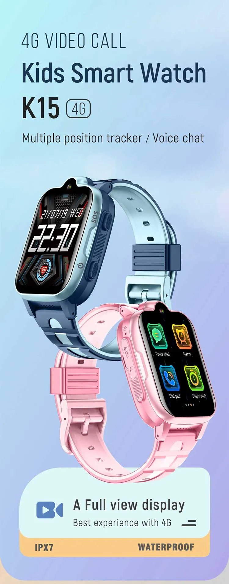 Tavice Kids 4G Smartwatch (Blue) – Waterproof GPS Tracker with SIM, Voice & Video Calls, Camera, SOS Emergency Alert & Educational Games - Office Catch