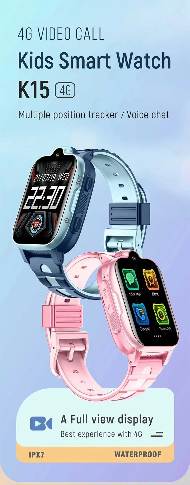 Tavice Kids 4G Smartwatch - Waterproof with GPS Tracker, SIM, Voice & Video Call, Camera, SOS Emergency Call & Educational Games (BLUE) - Office Catch