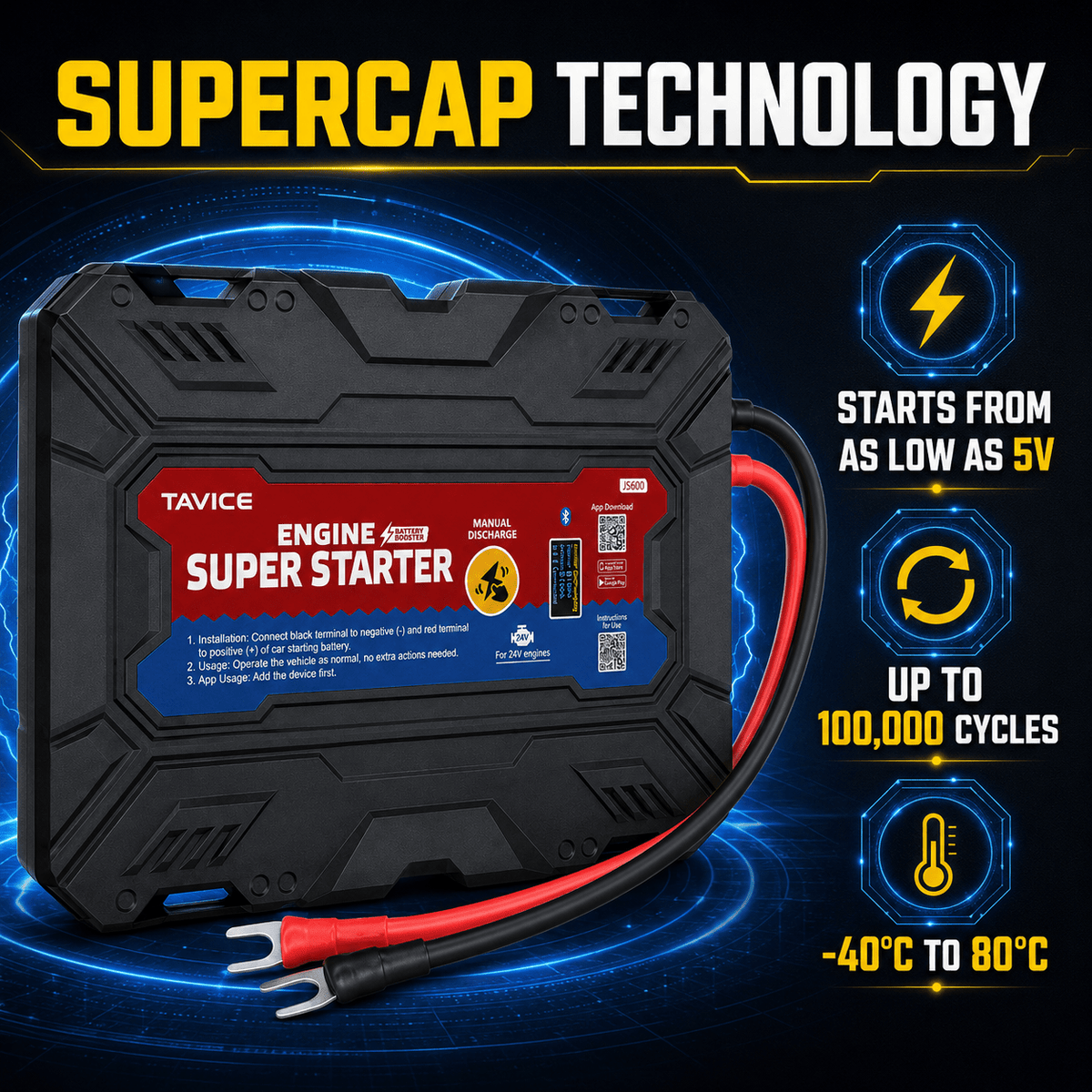 TAVICE LEAGEND JS600 On-Board SuperCap Jump Starter 24V Heavy-Duty Battery Booster Emergency Car Starter - Office Catch