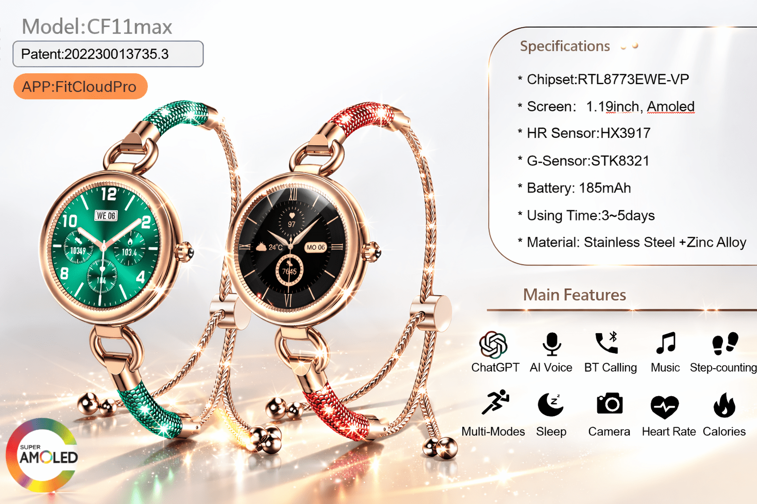 Tavice Misso Smartwatch for Women | Red Jewellery Style Strap, 1.19" AMOLED Display, Bluetooth Calling, AI Voice, Heart Rate, Sleep, Camera & Fitness Tracking - Office Catch