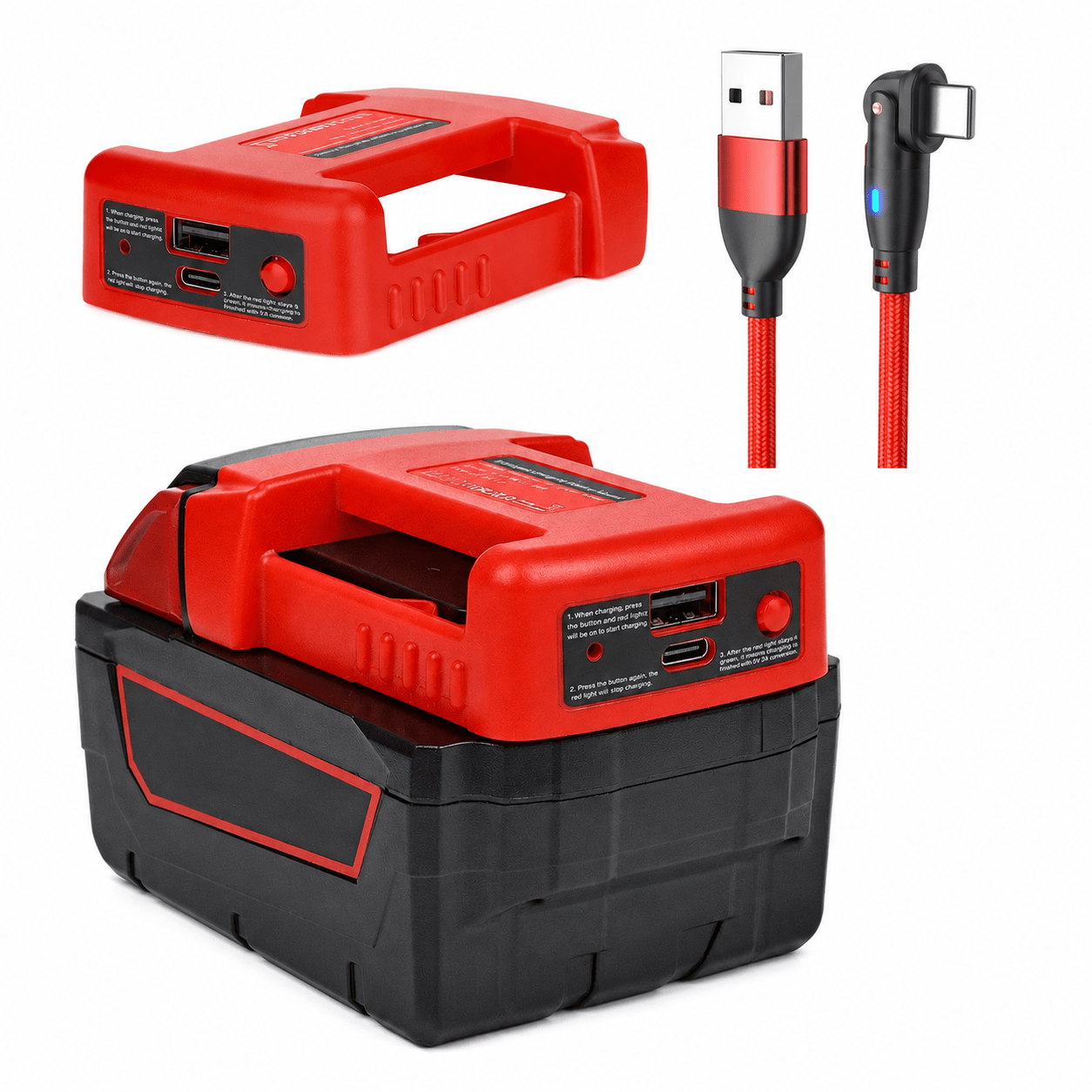 TAVICE Portable USB Type-C Charger Adapter Compatible with Milwaukee M18 18V Battery Power Source - Office Catch