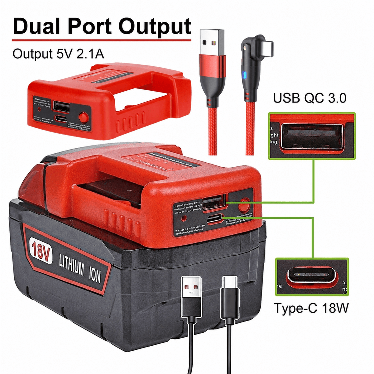 TAVICE Portable USB Type-C Charger Adapter Compatible with Milwaukee M18 18V Battery Power Source - Office Catch