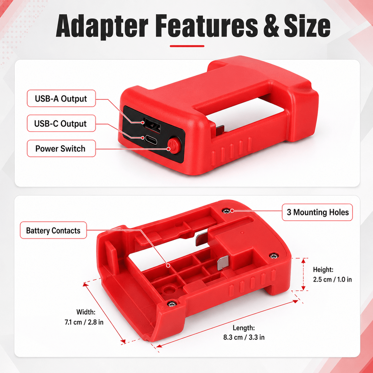 TAVICE Portable USB Type-C Charger Adapter Compatible with Milwaukee M18 18V Battery Power Source - Office Catch