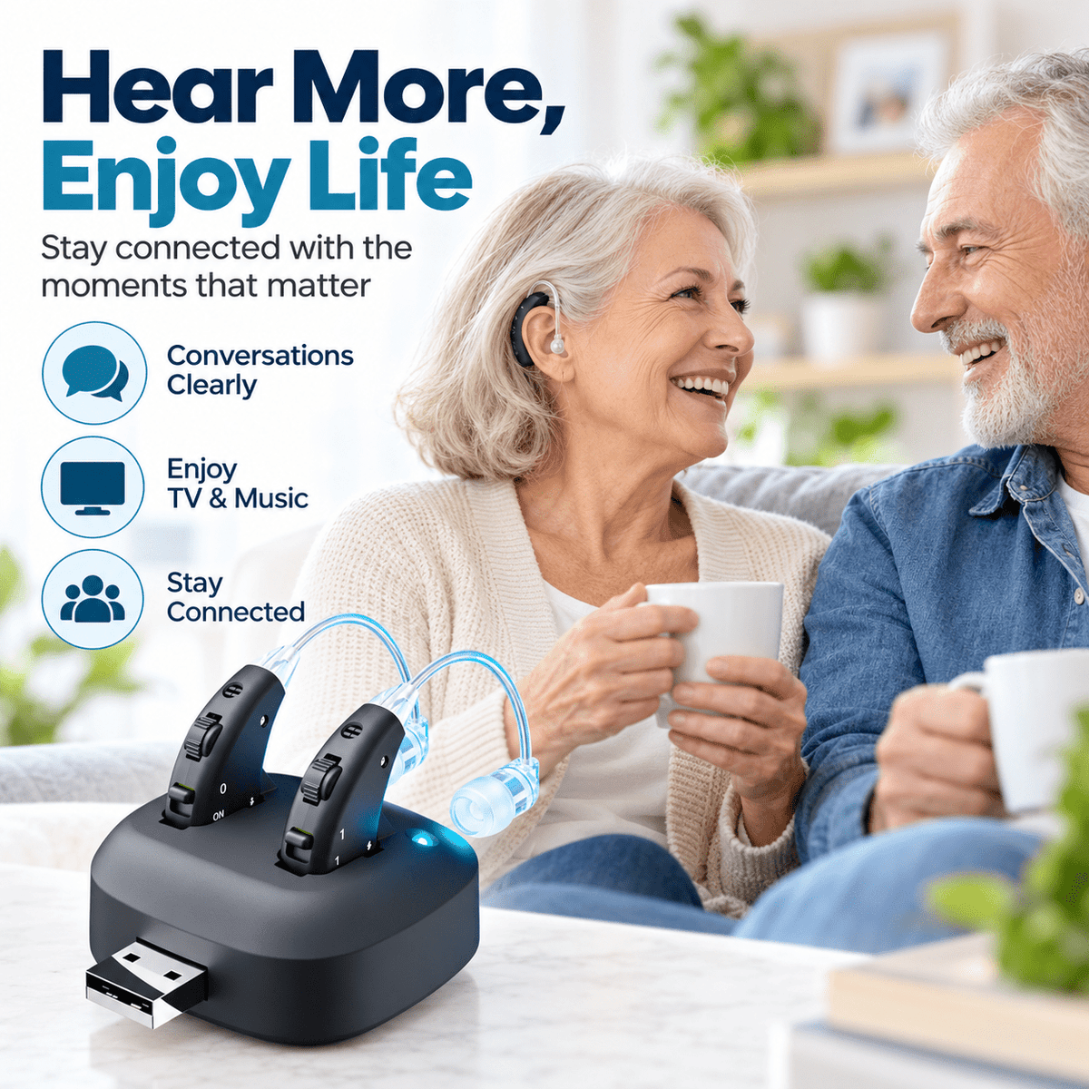 Tavice Rechargeable Dual Behind-the-Ear Sound Amplifier with Noise Reduction, USB Charging, Long Battery Life - Office Catch