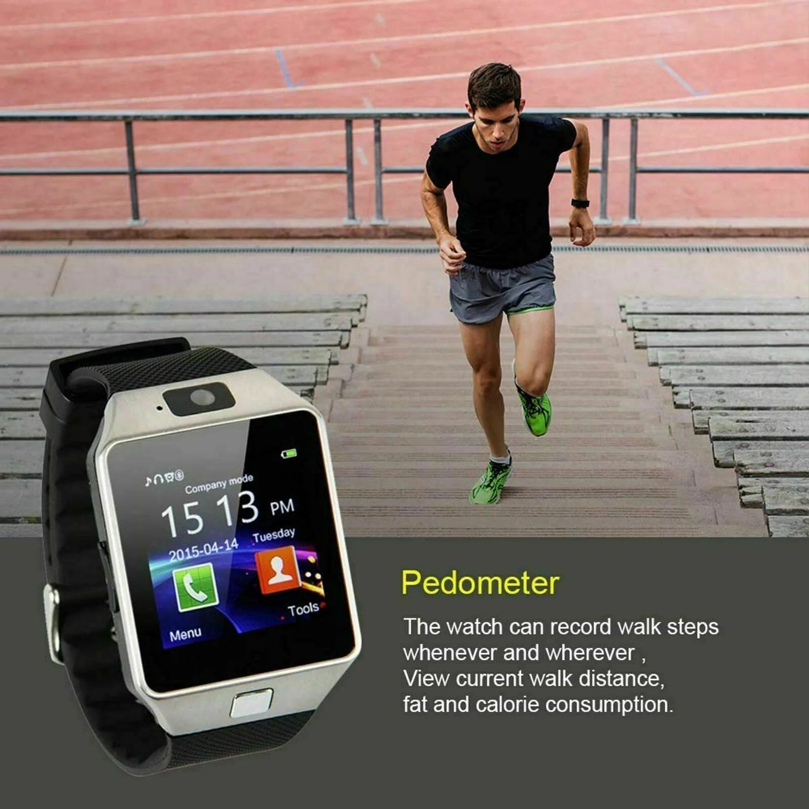 Tavice TZ1 Bluetooth Smart Watch with Touchscreen | Camera, Pedometer, Sleep Monitor, Notifications & Multi-Language Support - Battery Mate