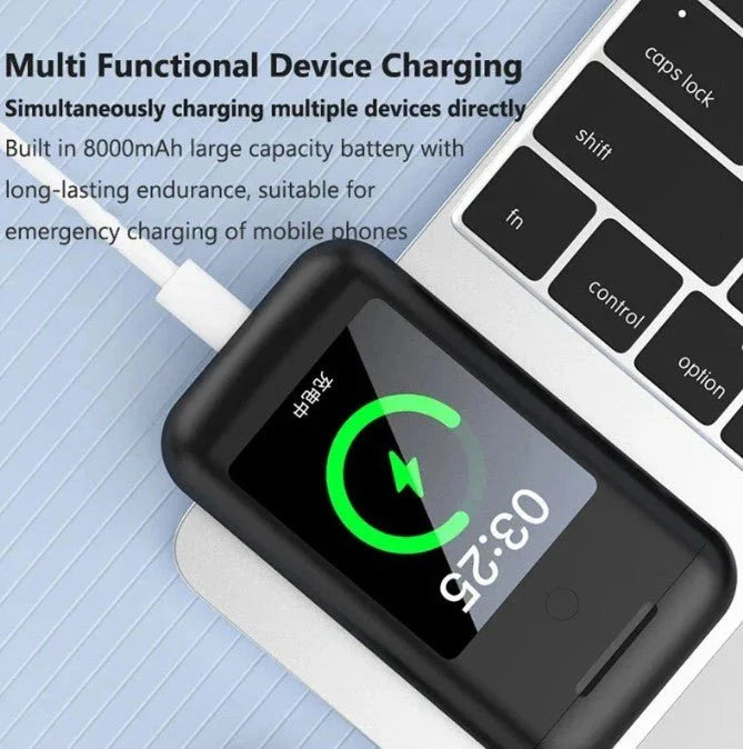 Tavice Uniqa High Capacity Power Bank with Built-in Wireless Earbuds, Flashlight & 2.8" Touch Screen