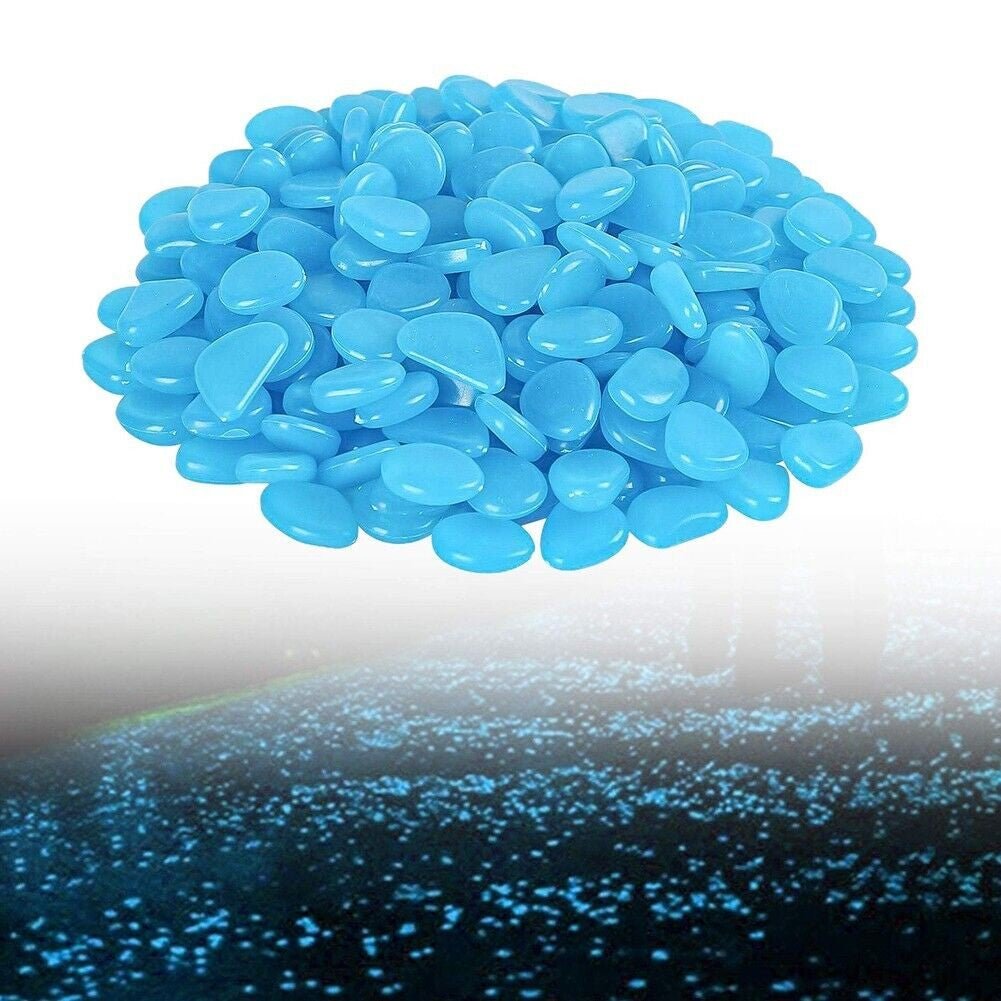 200X Blue Glow in the Dark Pebbles Stone Rock Fish Tank Stones Garden Road Deco - Office Catch