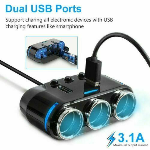 3 Way Multi Car Cigarette Lighter Socket Splitter Dual USB Charger/Power Adapter - Office Catch