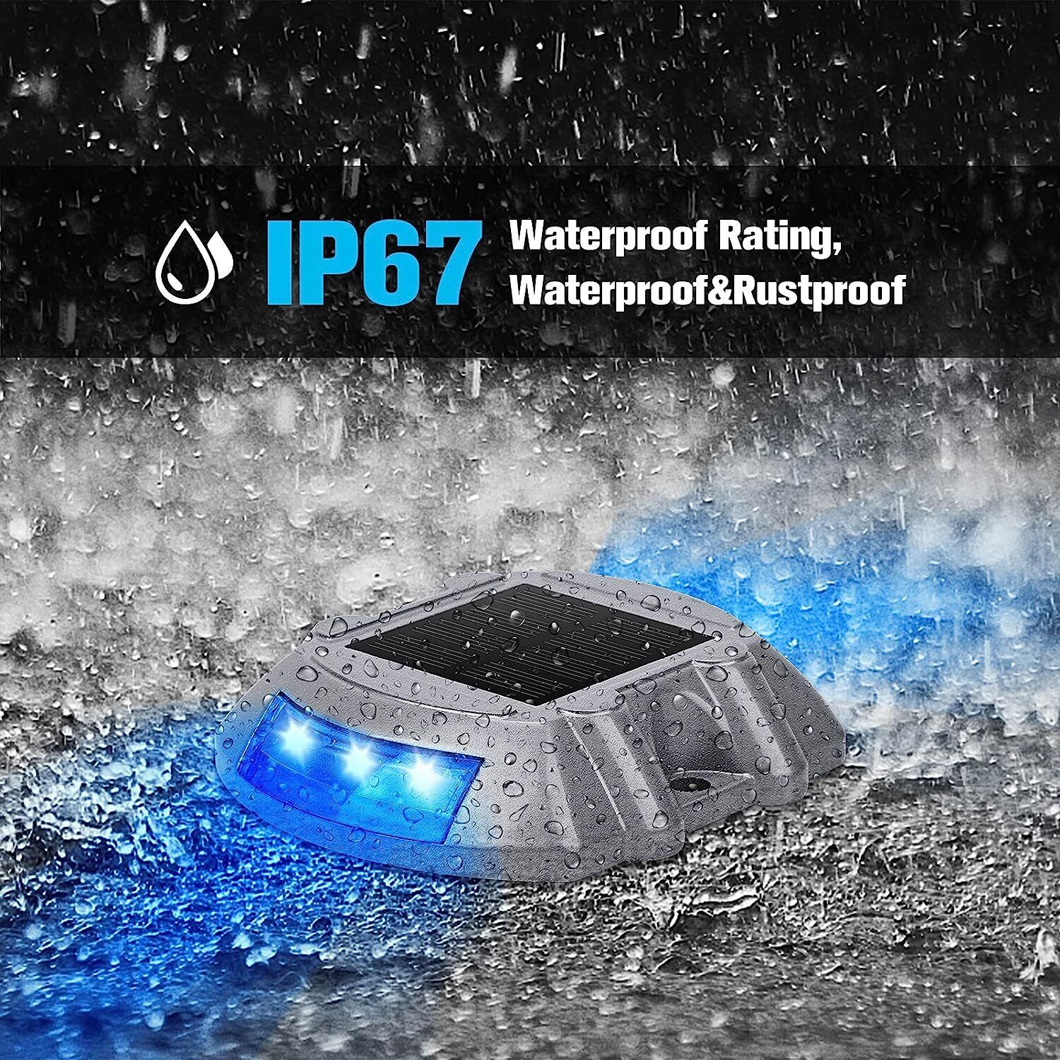 4 Pack Solar Deck Lights Blue Color Waterproof 6 LED Light for Pathway - Office Catch