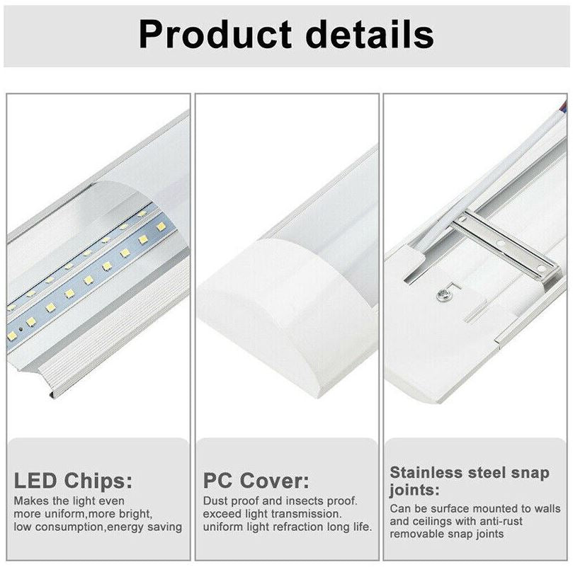 4FT 1200mm Slim LED Wide Batten Tube Light Ceiling Strip Bar Light Daylight | 5 Pack - Office Catch