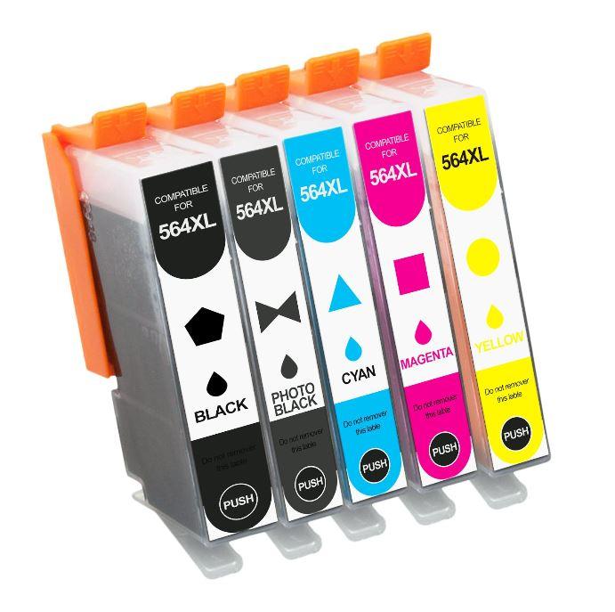 5 Pack HP 564XL Compatible Inkjet Cartridges CN684WA+CB322WA-CB325WA [1BK,1PBK,1C,1M,1Y] - Office Catch