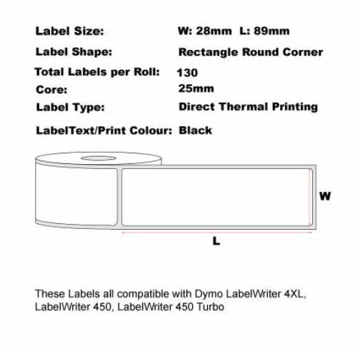 5 x Dymo SD99010 / S0722370 Compatible White Label Roll 28mm x 89mm - Office Catch