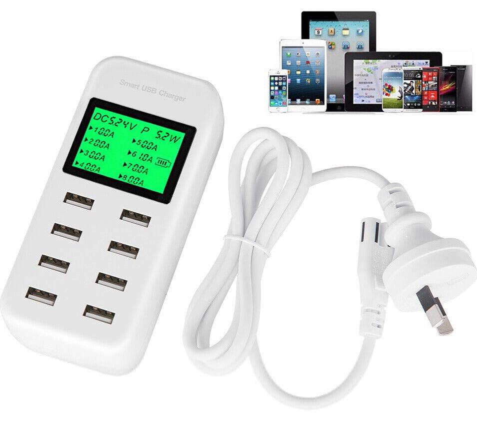 8 Port USB Hub Multi Dock Phone Charger Charging Station Desktop Power Adapter - Office Catch