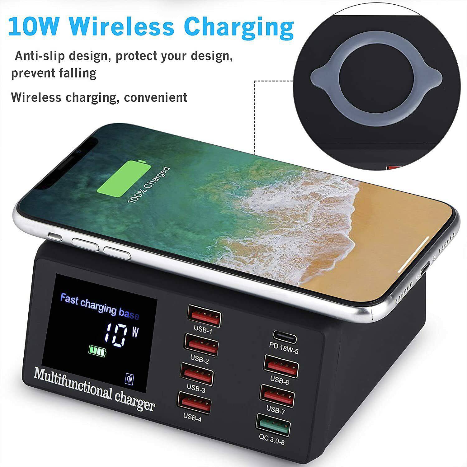 8 Ports USB Quick Charge Fast Wireless Charging Station 100W - Office Catch