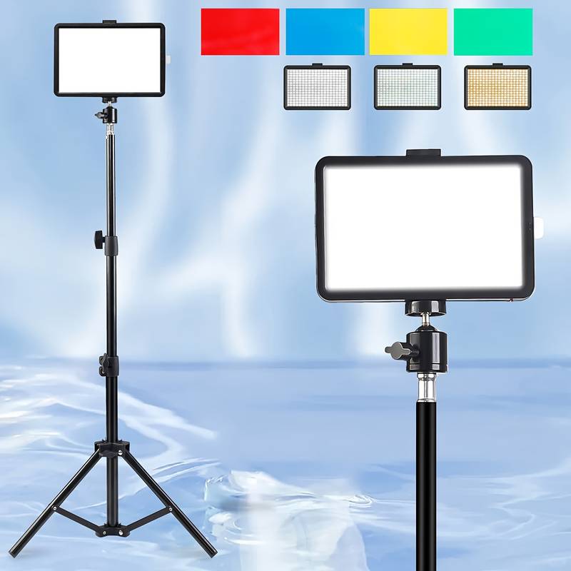 Adjustable Tripod Stand, Color Filters, and Dimmable 5600K USB LED Video Light - Perfect for Tabletop/Low-Angle Shooting, Zoom/Video Conference Lighting, Game Streaming, and YouTube Video Photography - Office Catch