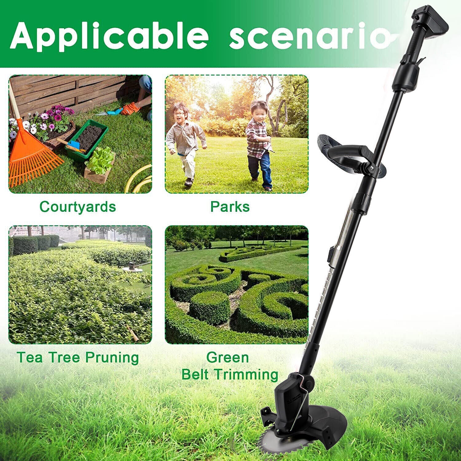 Black | Cordless Grass Trimmer Lawn Grass Brush Cutter Blade Whipper Snipper & 2 Battery - Office Catch