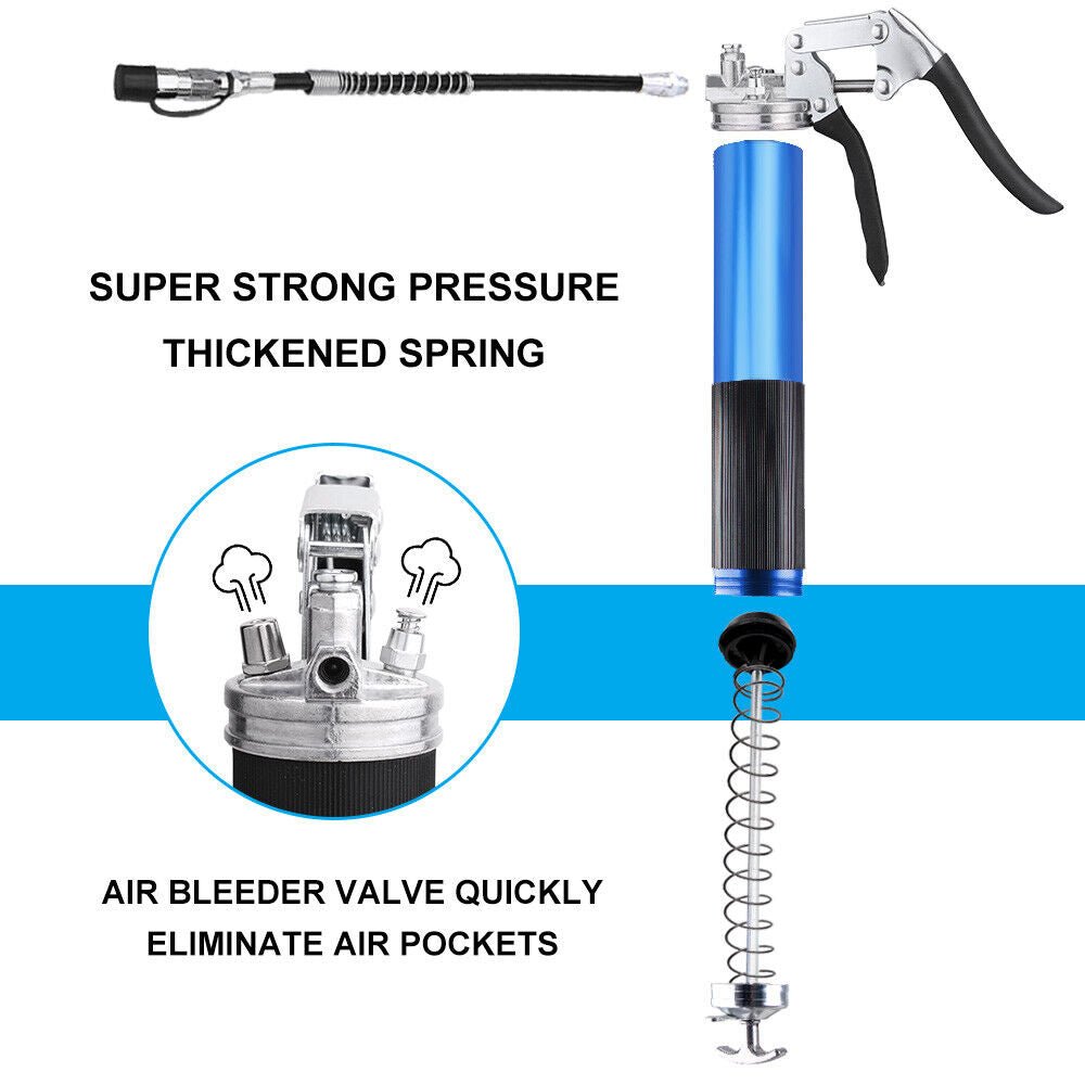 Heavy Duty Grease Gun Hand Pressure Pistol Grip 6000PSI Dual Flow with Flex Hose - Office Catch