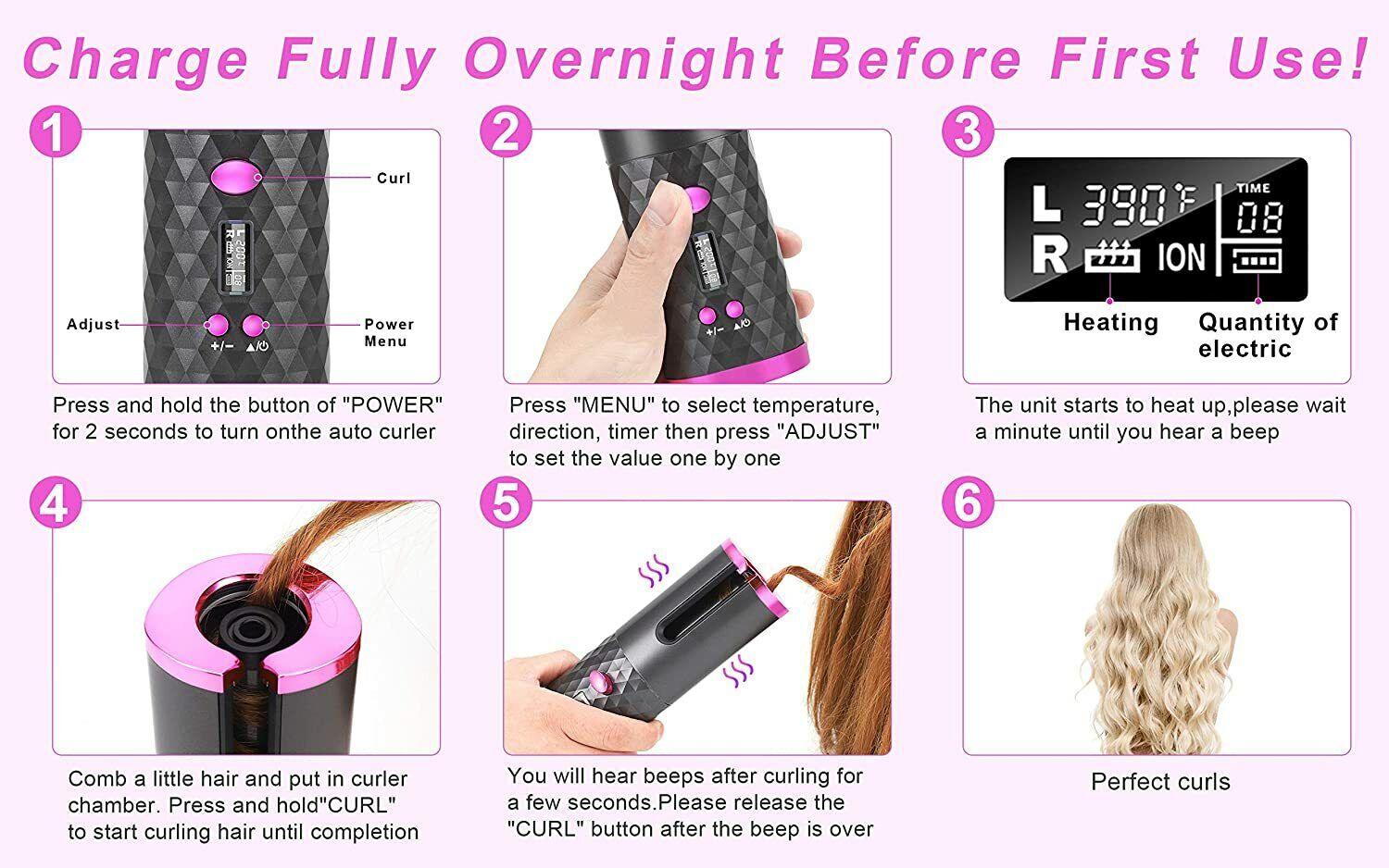 LCD Cordless Auto Rotating Hair Curler Hair Waver Curling Iron Wireless Ceramic - Office Catch