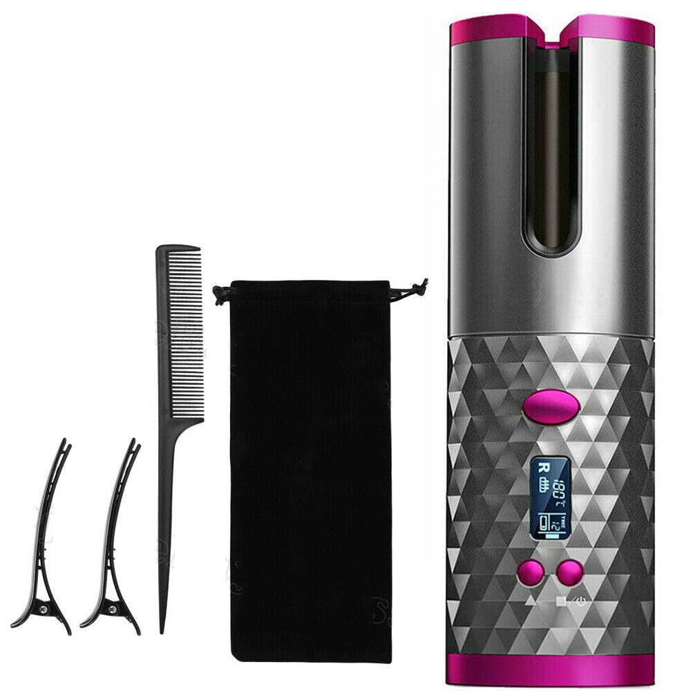 LCD Cordless Auto Rotating Hair Curler Hair Waver Curling Iron Wireless Ceramic - Office Catch
