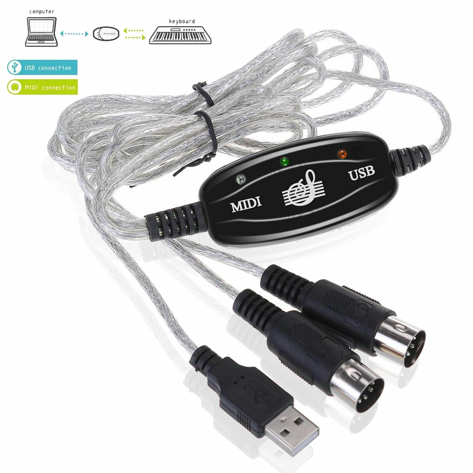 MIDI Cable in & Out USB to MIDI Converter PC to Music Keyboard Adapter Cord 16 Channels Supports Computer Laptop Windows and Mac - Office Catch