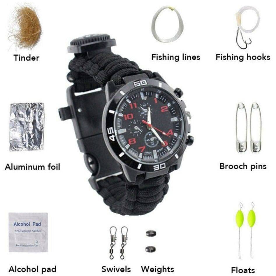 Survival Watch Compass 16 in 1 Flint Fire Thermometer - Office Catch