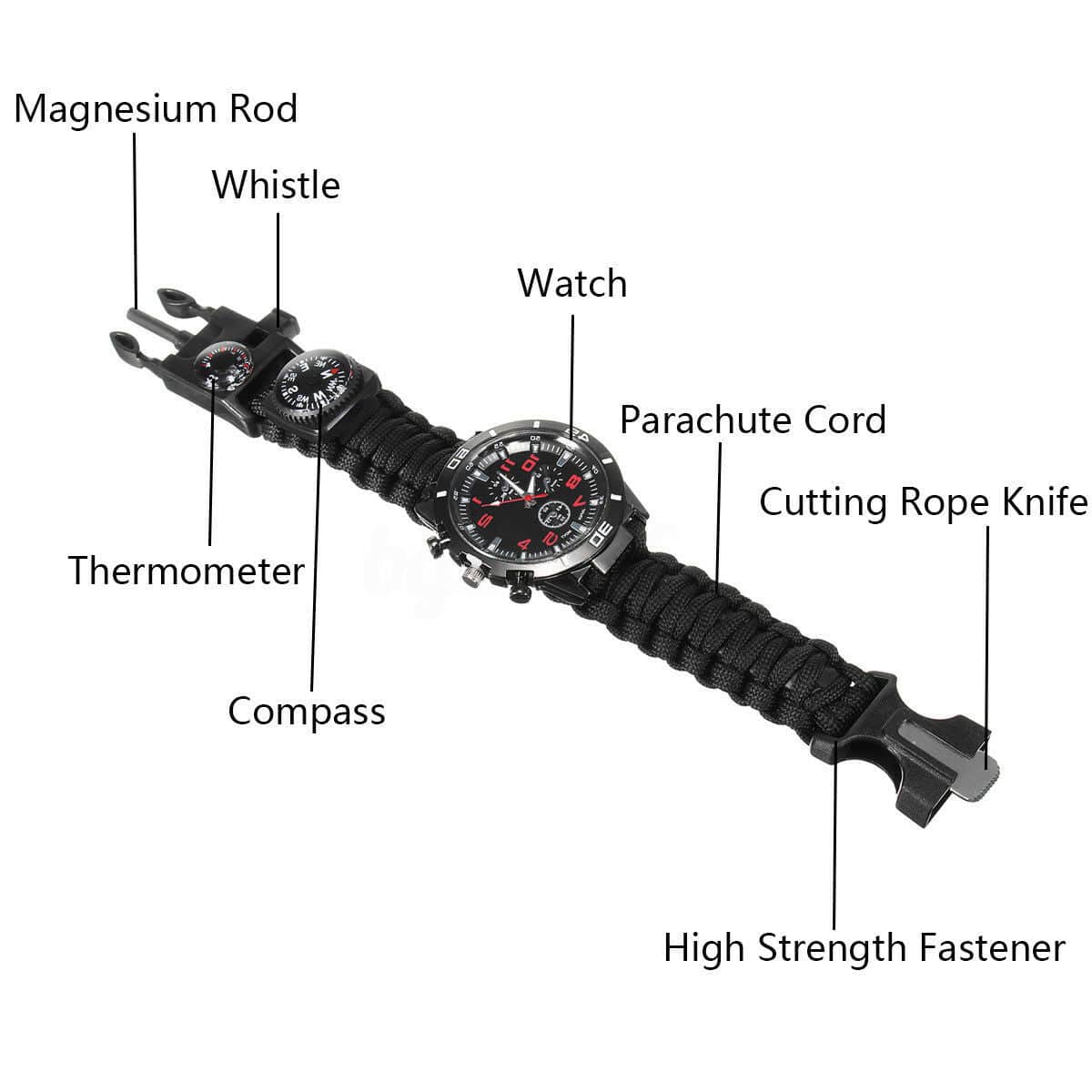 Survival Watch Compass 16 in 1 Flint Fire Thermometer - Office Catch