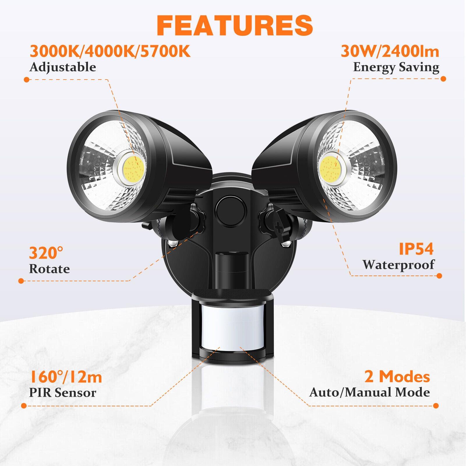 White Sensor LED Twin Floodlight Spotlight Outdoor Security For Garage IP54 - Office Catch